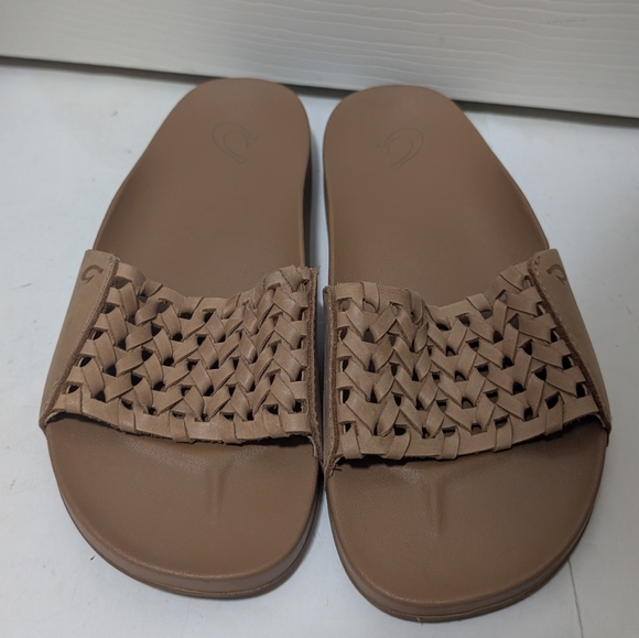 OluKai Kamola Leather Slide Sandals Size 6 36 Brown - Picture 1 of 5